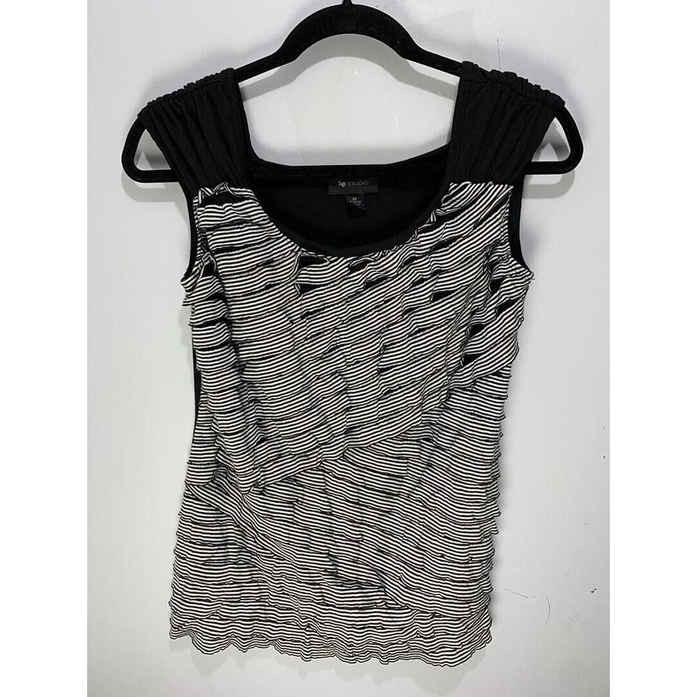 AB Studio Womens Black & White Textured Striped Top Size M
